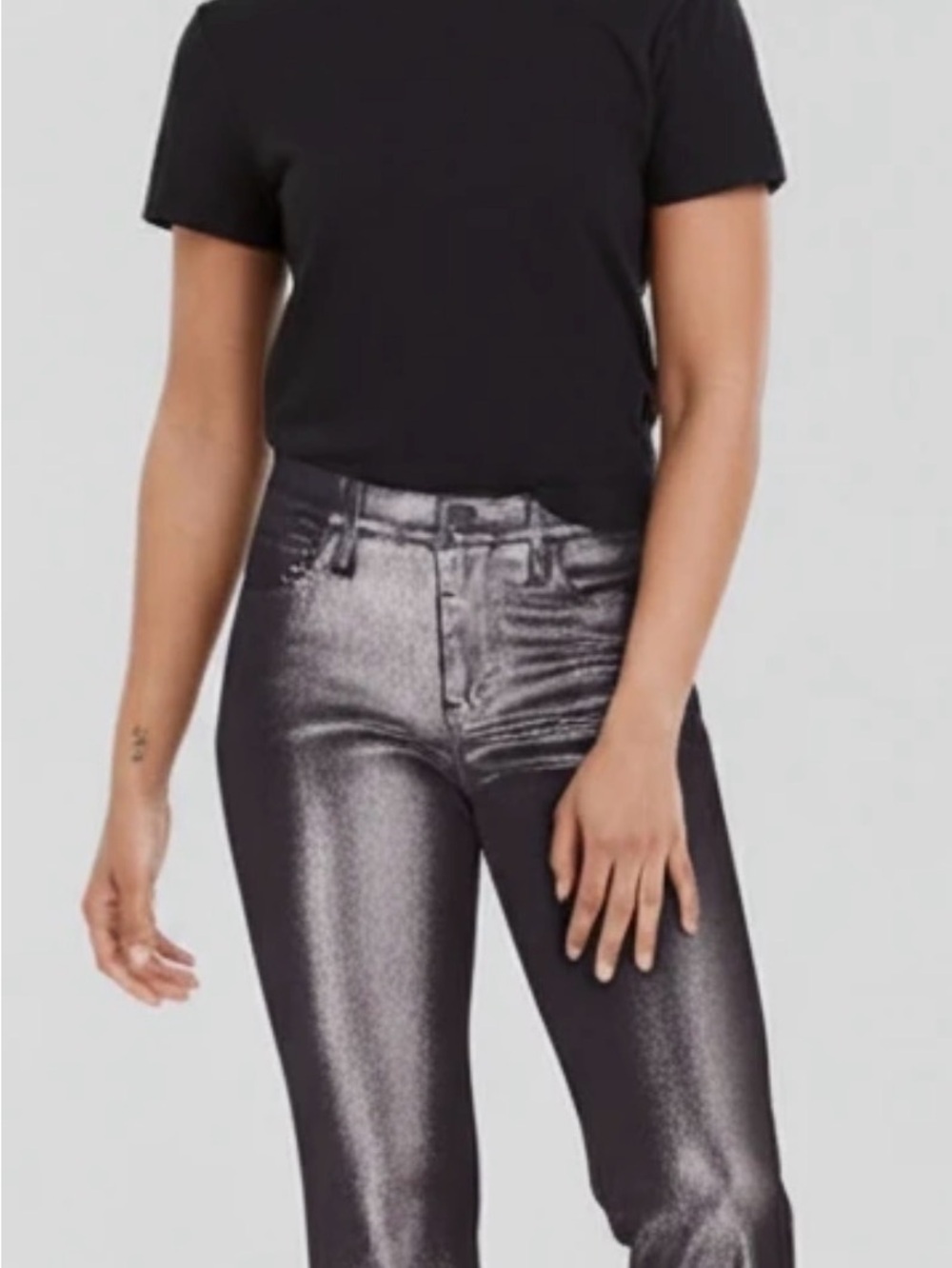 GAP Metallic Baby Boot Mid Rise Jeans in Dark Silver